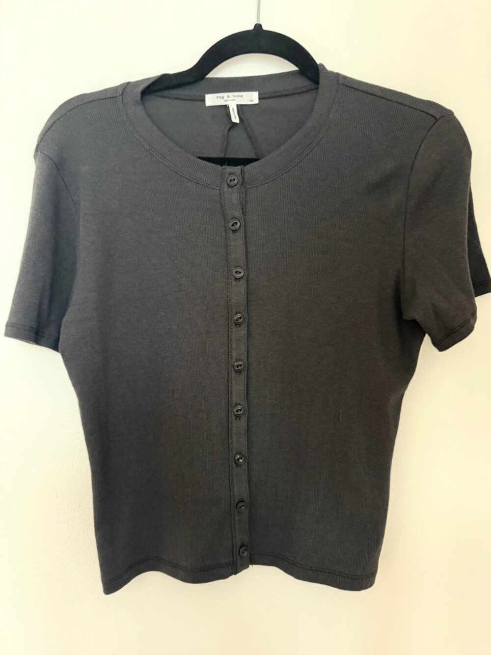 rag & bone Black Knit Button-Front Top S